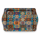Metalen dienblad – Oosters tegelpatroon turquoise - 16 x 25 cm