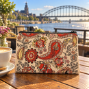 Oosterse portemonnee met rits – Paisley Crème &amp; Rood – 16 × 10 cm