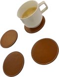 Leren Onderzetters - Onderzetters voor glazen - Tafelaccessoires - Onderzetters met houder - 4 stuks - Camel