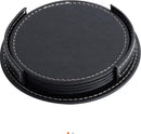 Leren Onderzetters - Onderzetters voor glazen - Tafelaccessoires - Onderzetters met houder - 4 stuks - Zwart