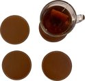 Leren Onderzetters - Onderzetters voor glazen - Tafelaccessoires - Onderzetters met houder - 4 stuks - Camel