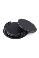 Leren Onderzetters - Onderzetters voor glazen - Tafelaccessoires - Onderzetters met houder - 4 stuks - Zwart