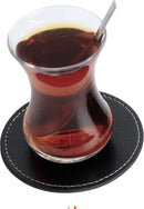 Leren Onderzetters - Onderzetters voor glazen - Tafelaccessoires - Onderzetters met houder - 4 stuks - Zwart