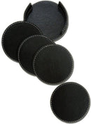 Leren Onderzetters - Onderzetters voor glazen - Tafelaccessoires - Onderzetters met houder - 4 stuks - Zwart