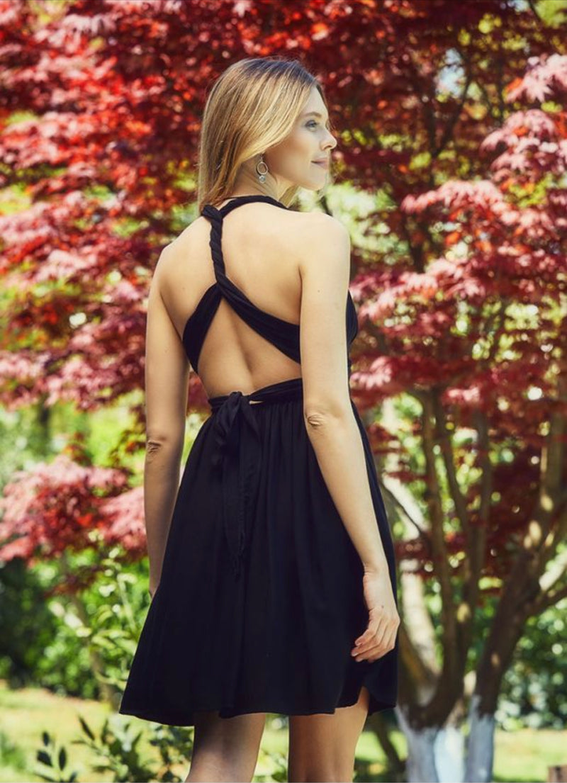 Zwarte korte boho jurk met open rug