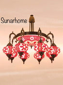 Mozaïek Kroonluchter  met 8 bollen en een plafonnière