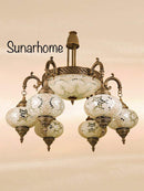 Mozaïek Kroonluchter  met 6 bollen en een plafonnière